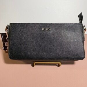Kiko Leather Black Saffiano Genuine Leather Crossbody Bag‎ Gold Hardware NWT
